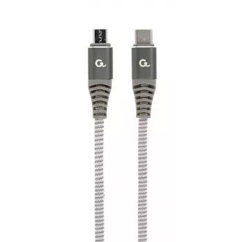 GEMBIRD Premium Cotton Braided USB Type-C to micro-USB Charging & Data Cable, 1.5m - Grey
