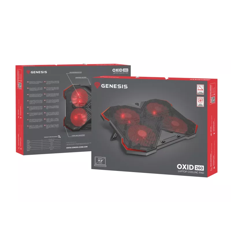GENESIS Oxid 260 laptop cooling pad 43.9 cm (17.3 inch) 1010 RPM Black, Red