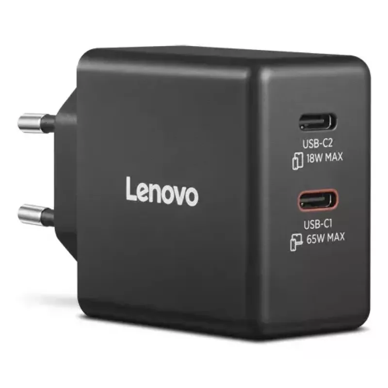Mobile device charger Lenovo G0A6065BEU — Universal indoor AC charger, 2× USB-C, 100–240V, 1.5 m cable, Black
