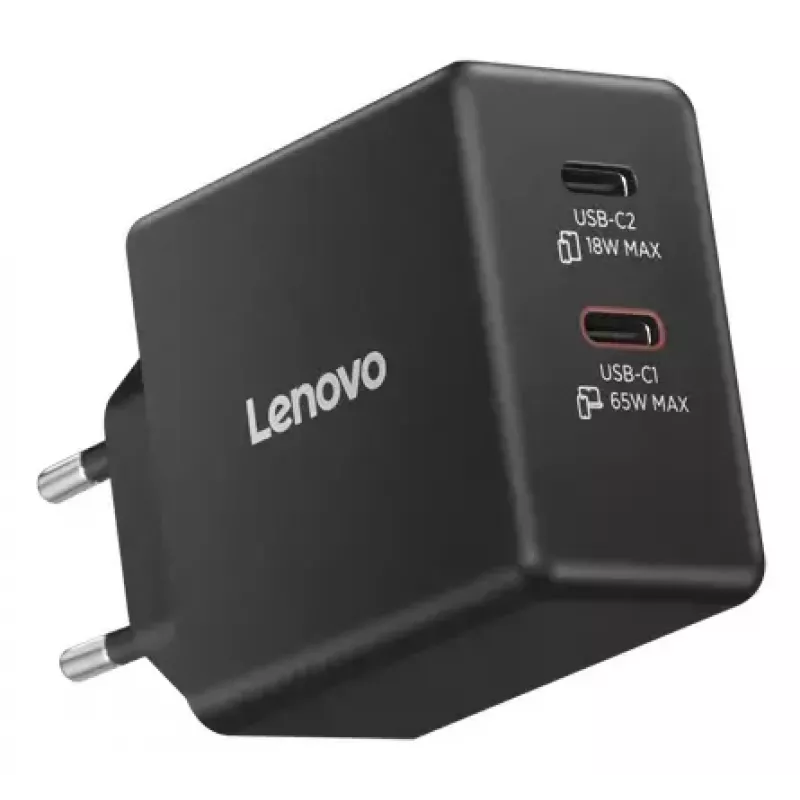 Mobile device charger Lenovo G0A6065BEU — Universal indoor AC charger, 2× USB-C, 100–240V, 1.5 m cable, Black