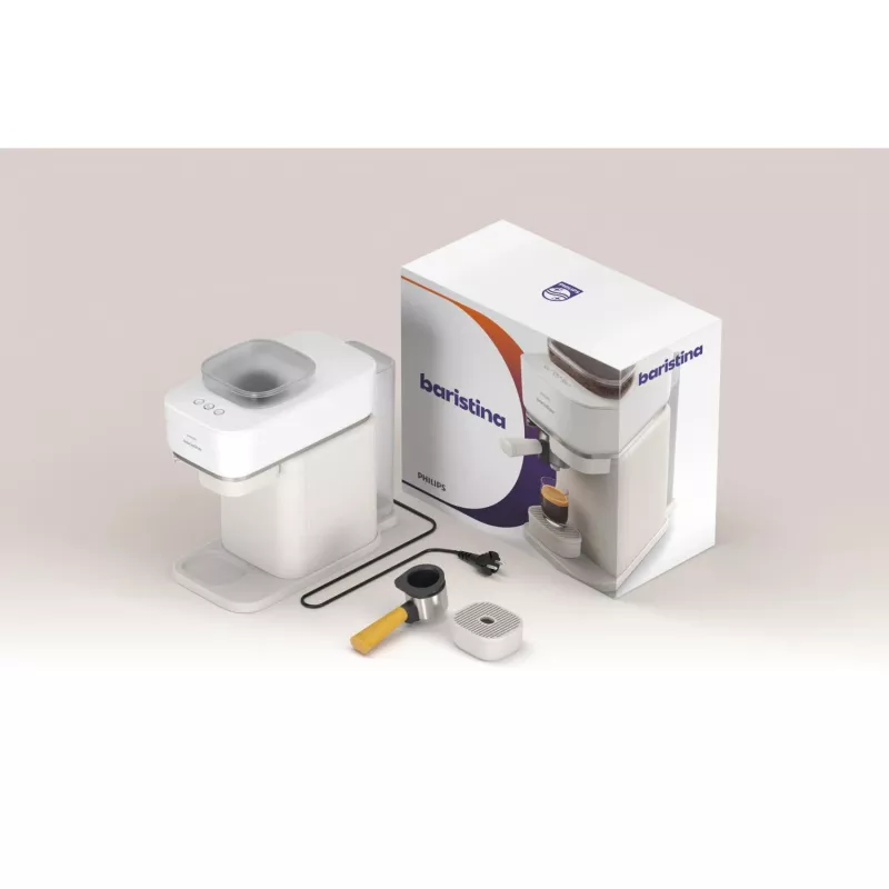 Philips Baristina Espresso Machine - Real espresso, made simple. Milky White with Mango Yellow Portafilter (BAR300/03)