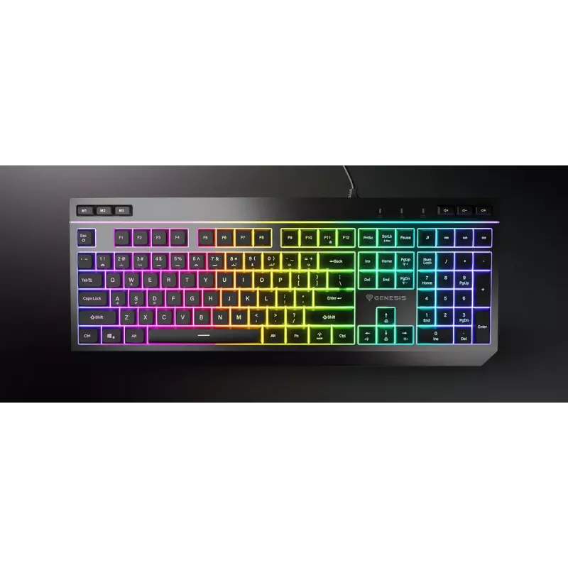 Wired full-size gaming keyboard Genesis Rhod 530, USB, QWERTY US, membrane, RGB backlight, 114 keys, 1.8 m cable, black