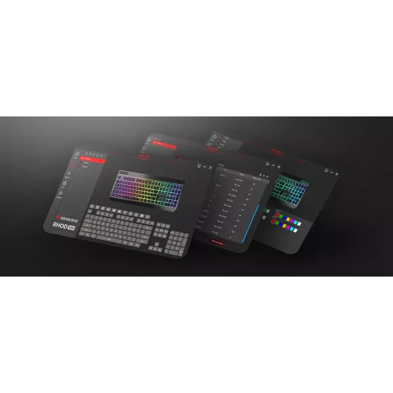 Wired full-size gaming keyboard Genesis Rhod 530, USB, QWERTY US, membrane, RGB backlight, 114 keys, 1.8 m cable, black