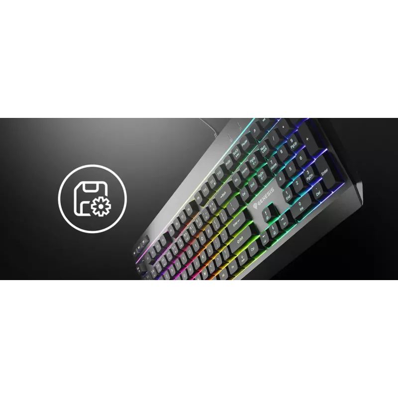 Wired full-size gaming keyboard Genesis Rhod 530, USB, QWERTY US, membrane, RGB backlight, 114 keys, 1.8 m cable, black