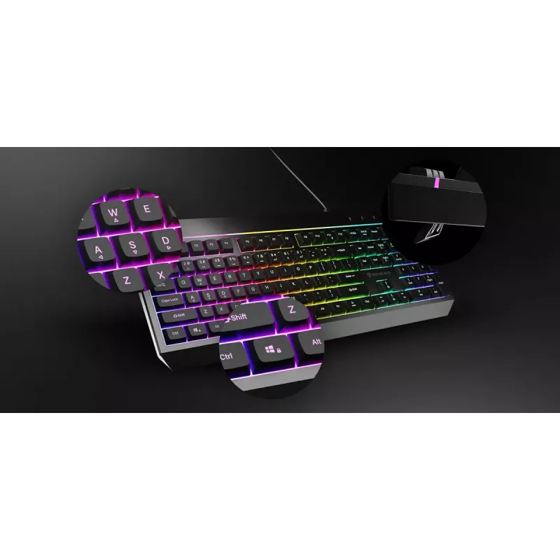 Wired full-size gaming keyboard Genesis Rhod 530, USB, QWERTY US, membrane, RGB backlight, 114 keys, 1.8 m cable, black