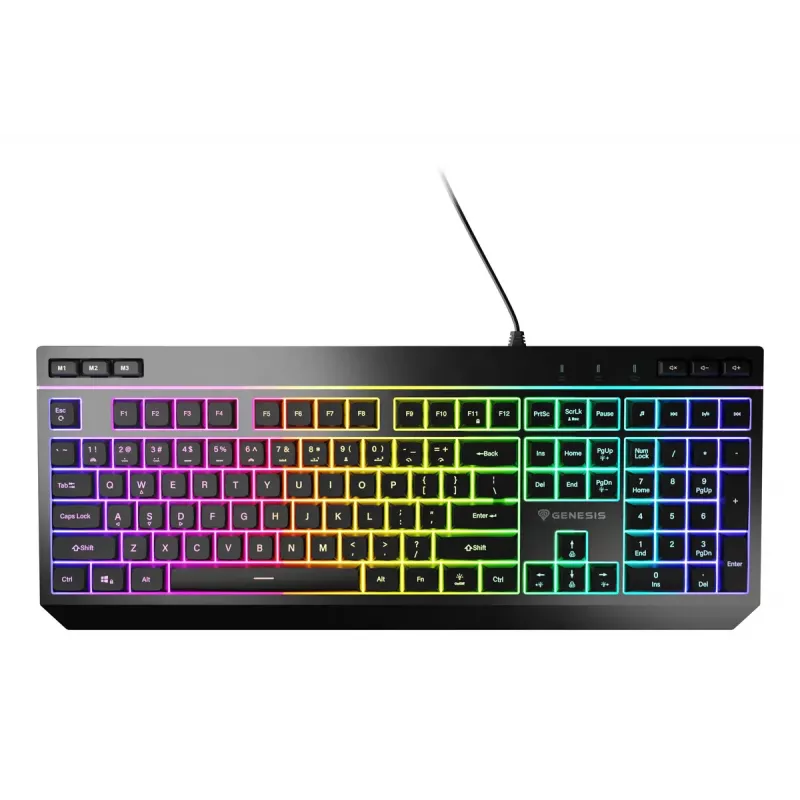 Wired full-size gaming keyboard Genesis Rhod 530, USB, QWERTY US, membrane, RGB backlight, 114 keys, 1.8 m cable, black