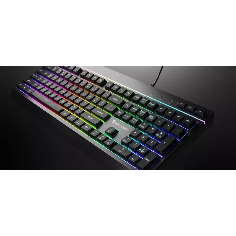 Wired full-size gaming keyboard Genesis Rhod 530, USB, QWERTY US, membrane, RGB backlight, 114 keys, 1.8 m cable, black