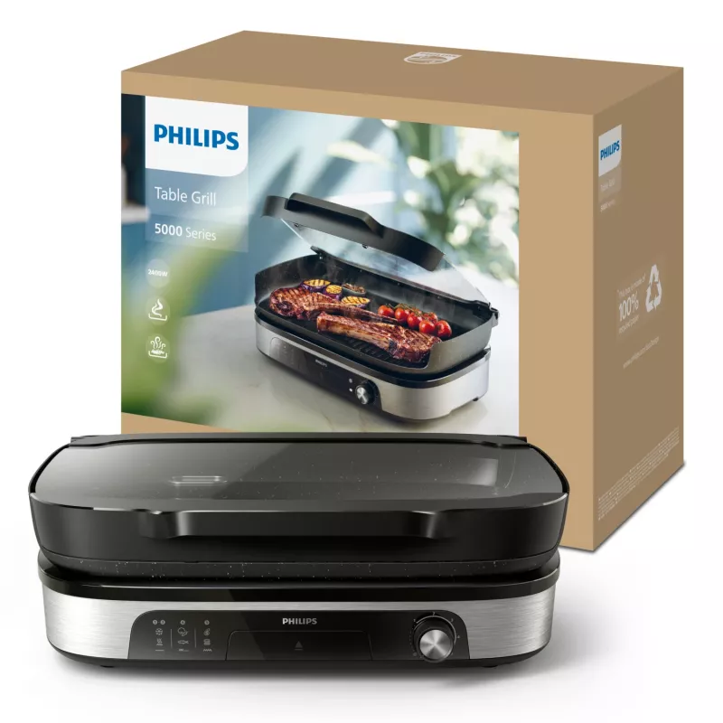 Electric Griddle Philips HD6212/90 2400 W, 2-zone freestanding grill, 1250 cm² aluminium surface, max 220°C