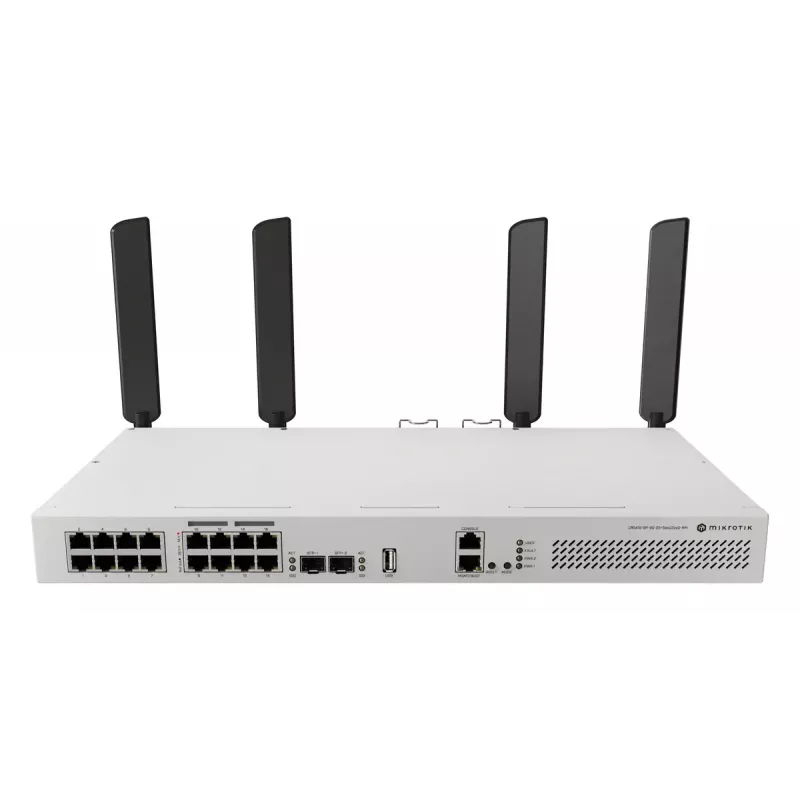 Network switch MikroTik CRS418-8P-8G-2S+5axQ2axQ-RM — L2/L3, 17× Gigabit RJ-45, 2× SFP+, PoE (802.3af/at), 1U rack