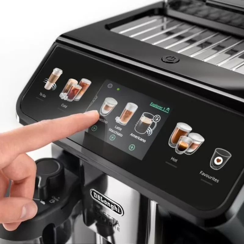 Espresso machine De’Longhi Eletta Explore — fully automatic, 1.8 L water tank, 300 g bean hopper, 19 bar, TFT touch display