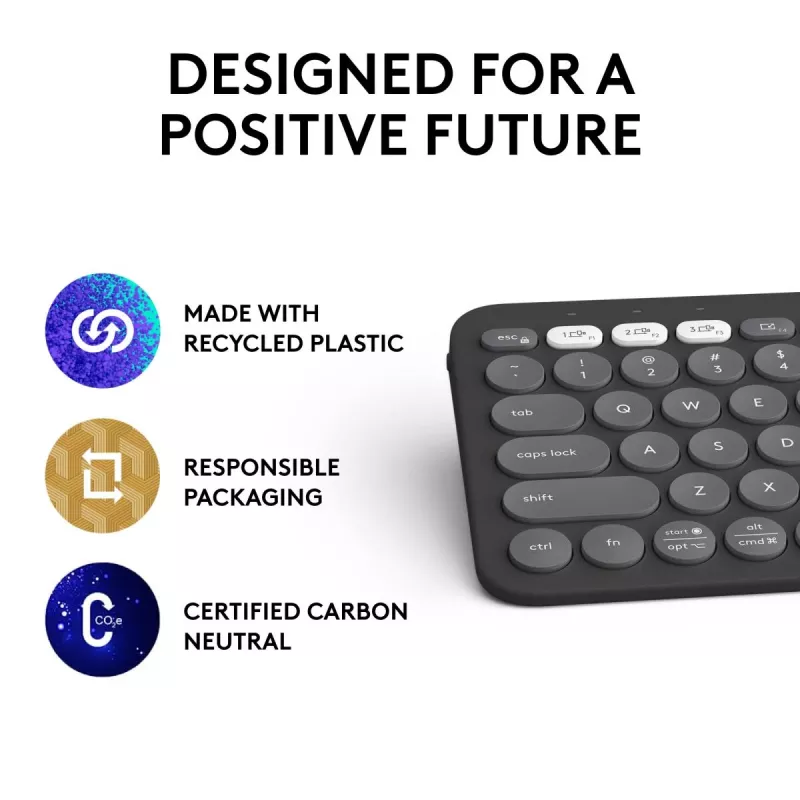 Logitech Pebble Keys 2 K380s keyboard Universal RF Wireless + Bluetooth QWERTY US International Graphite
