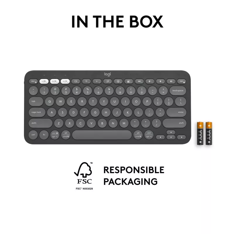 Logitech Pebble Keys 2 K380s keyboard Universal RF Wireless + Bluetooth QWERTY US International Graphite