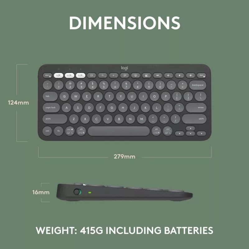 Logitech Pebble Keys 2 K380s keyboard Universal RF Wireless + Bluetooth QWERTY US International Graphite