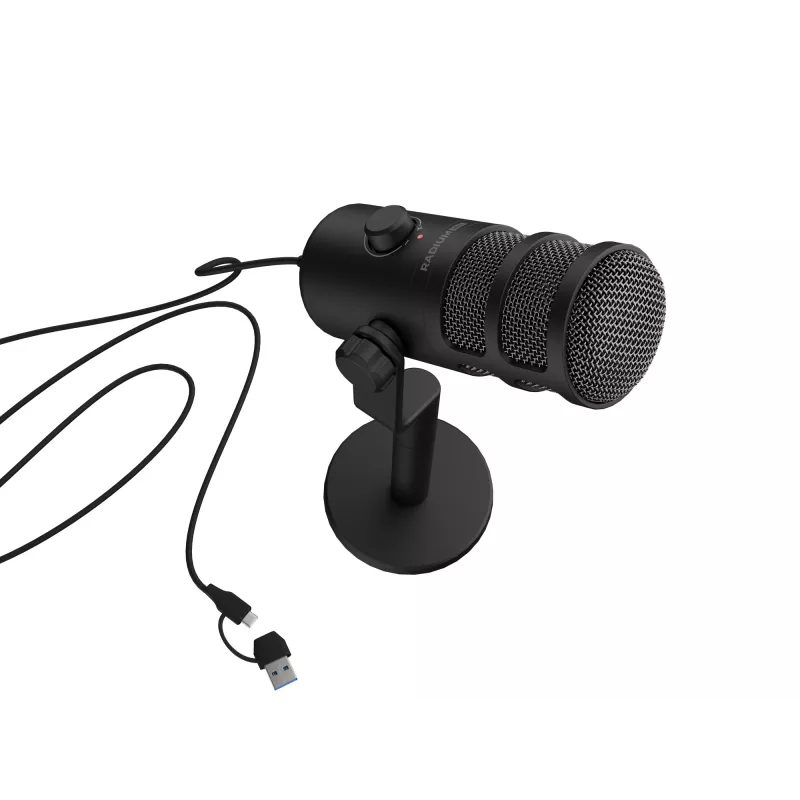 Wired PC microphone GENESIS Radium 350D — USB Type-A/Type-C, -48 dB sensitivity, 16–14000 Hz, 2.5 m cable, black