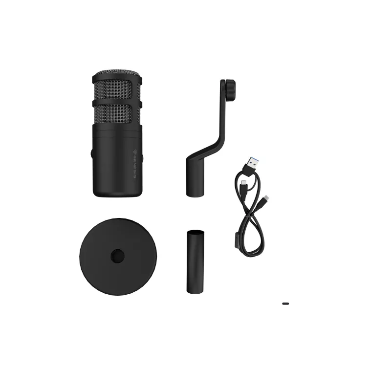 Wired PC microphone GENESIS Radium 350D — USB Type-A/Type-C, -48 dB sensitivity, 16–14000 Hz, 2.5 m cable, black