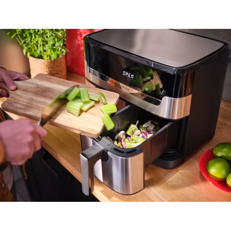 Tefal Dual Easy Fry & Grill EY905D Double 8.3 L Stand-alone 2700 W Hot air fryer Stainless steel