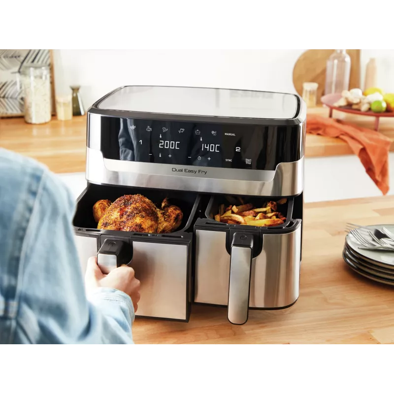 Tefal Dual Easy Fry & Grill EY905D Double 8.3 L Stand-alone 2700 W Hot air fryer Stainless steel