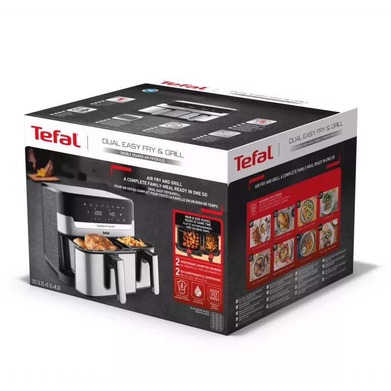 Tefal Dual Easy Fry & Grill EY905D Double 8.3 L Stand-alone 2700 W Hot air fryer Stainless steel
