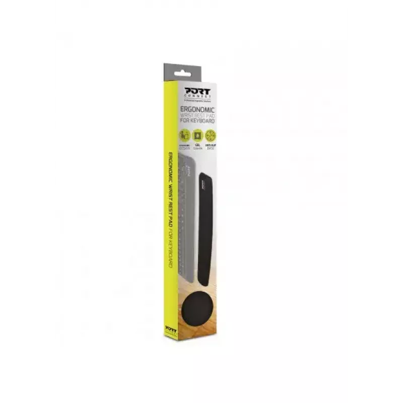 Wrist rest Port Designs 900718 — gel/silicone/rubber/polyester, 400×60×20 mm, black