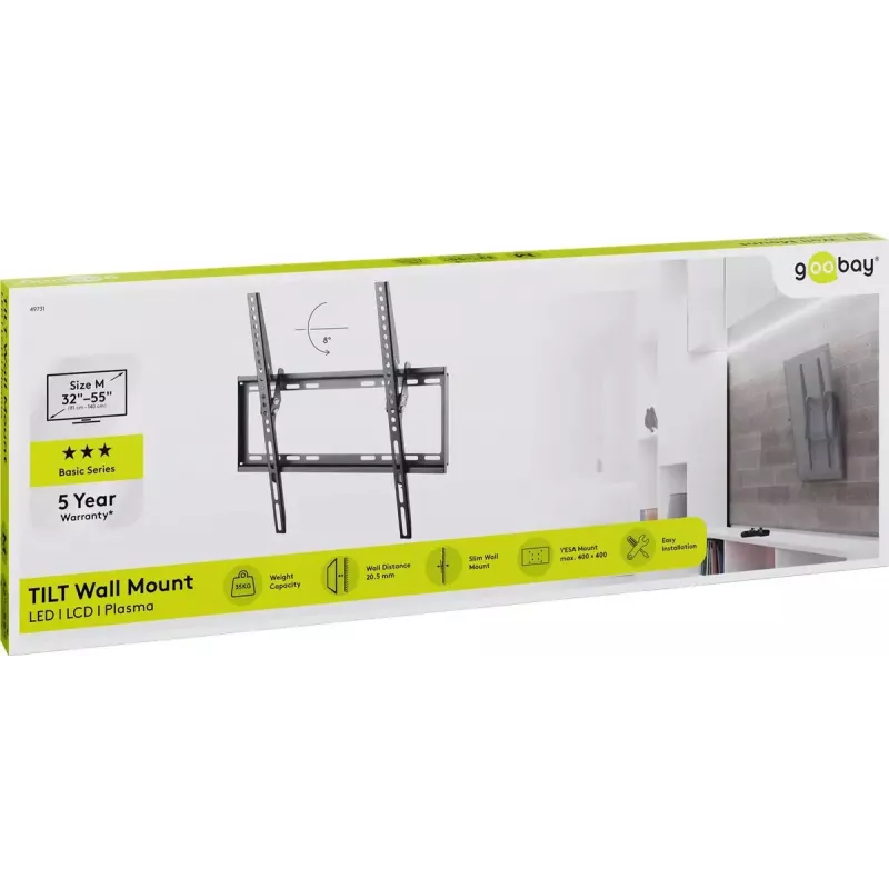 Goobay TV mount 55 inch Black 35kg capacity VESA 200x200 to 400x400