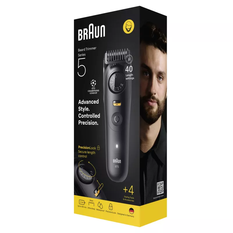 Beard trimmer BRAUN BT5520 — 0.5–20 mm, 40 length steps, rechargeable, 120 min battery, black