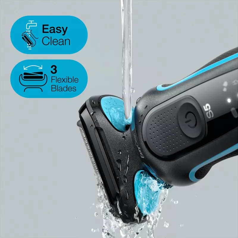 Foil shaver BRAUN Series 5 51-M1000s — 3-head, Wet & Dry, Li‑Ion built-in battery, Fast charge, Black/Blue
