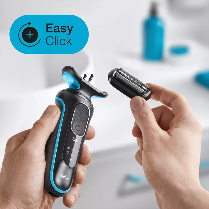 Foil shaver BRAUN Series 5 51-M1000s — 3-head, Wet & Dry, Li‑Ion built-in battery, Fast charge, Black/Blue