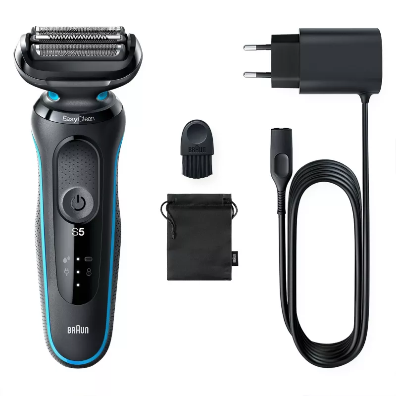 Foil shaver BRAUN Series 5 51-M1000s — 3-head, Wet & Dry, Li‑Ion built-in battery, Fast charge, Black/Blue