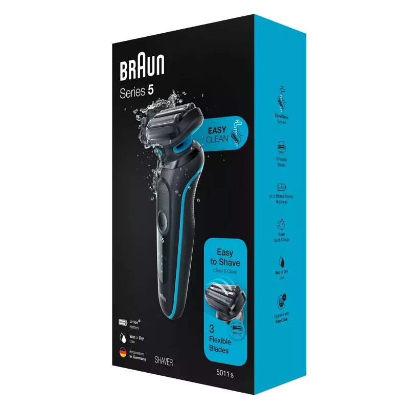 Foil shaver BRAUN Series 5 51-M1000s — 3-head, Wet & Dry, Li‑Ion built-in battery, Fast charge, Black/Blue