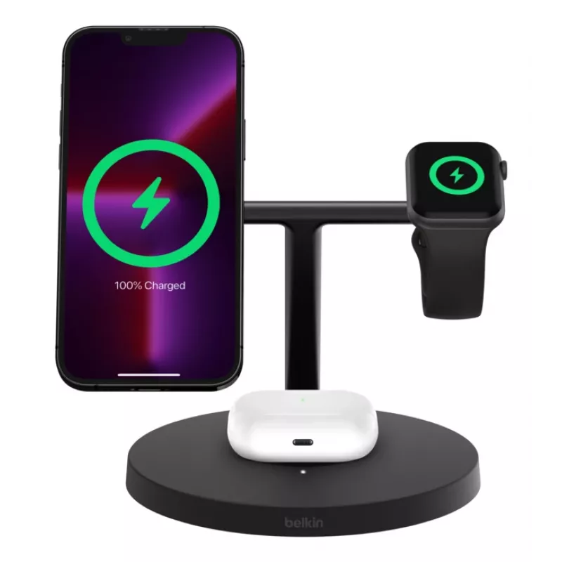 BELKIN Wireless Charging Stand - Boost Charge Pro - 3-in-1 With Qi2 15w - Black