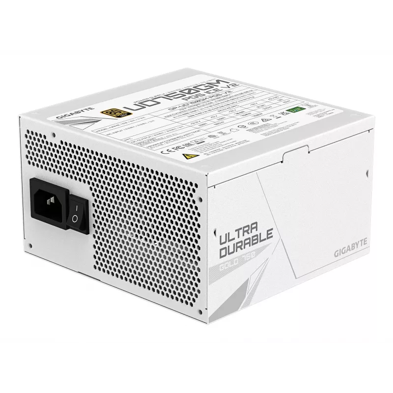 Power supply GIGABYTE UD750GM PG5 V2 750W ATX 3.1, 80 PLUS Gold, fully-modular, 8 SATA, 4x (6+2) PCIe, 2x EPS, white
