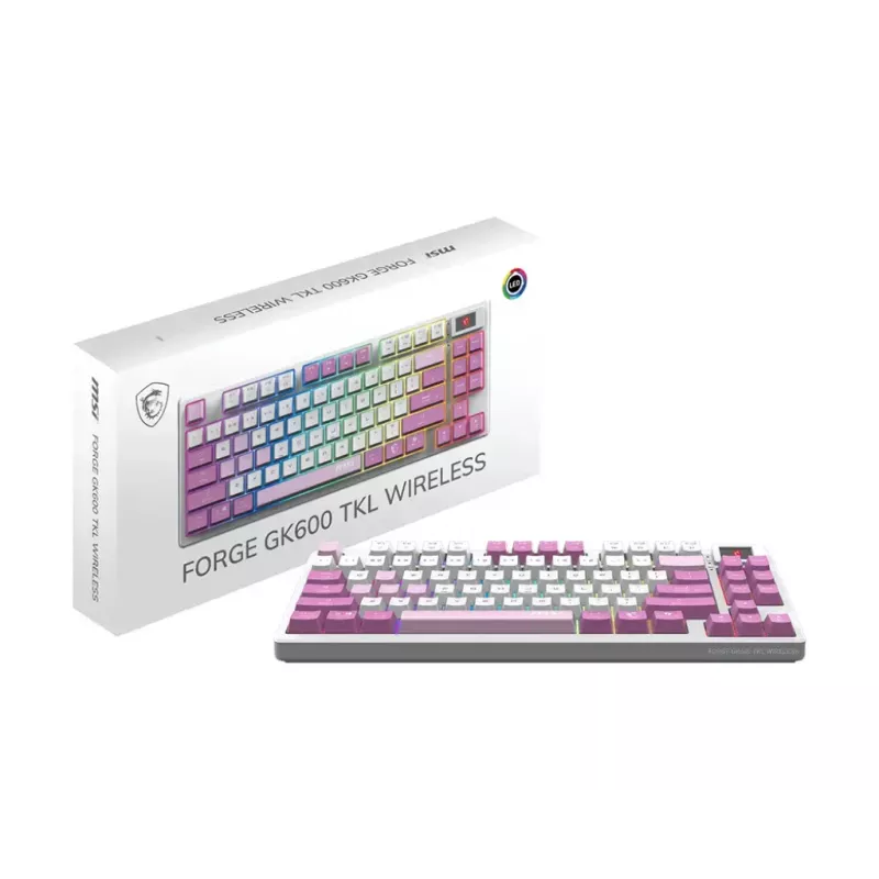 MSI FORGE GK600 TKL WIRELESS VIOLET keyboard Gaming USB + Bluetooth QWERTY UK English Pink, Violet, White