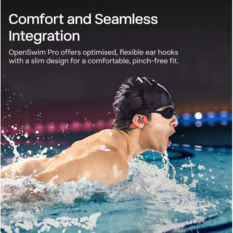 Headset Shokz OpenSwim Pro — open-ear bone conduction wireless headset, IP68 waterproof, Bluetooth 5.4, 32 GB, 9 h playback, grey