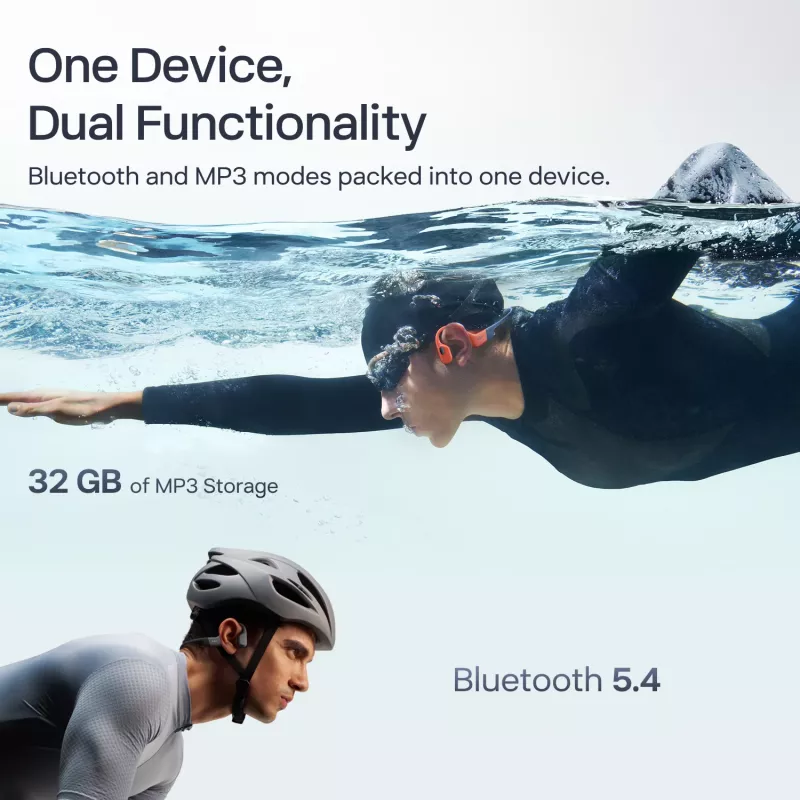 Headset Shokz OpenSwim Pro — open-ear bone conduction wireless headset, IP68 waterproof, Bluetooth 5.4, 32 GB, 9 h playback, grey