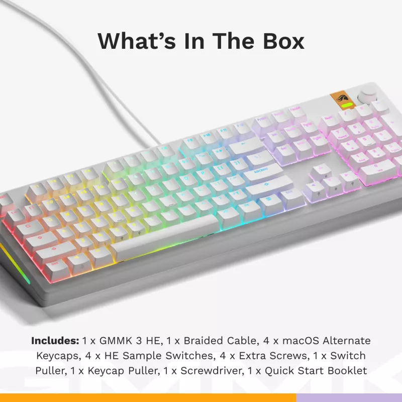 Mechanical Full-size (100%) Wired Keyboard GLORIOUS GMMK 3 HE — White, USB, QWERTY, RGB
