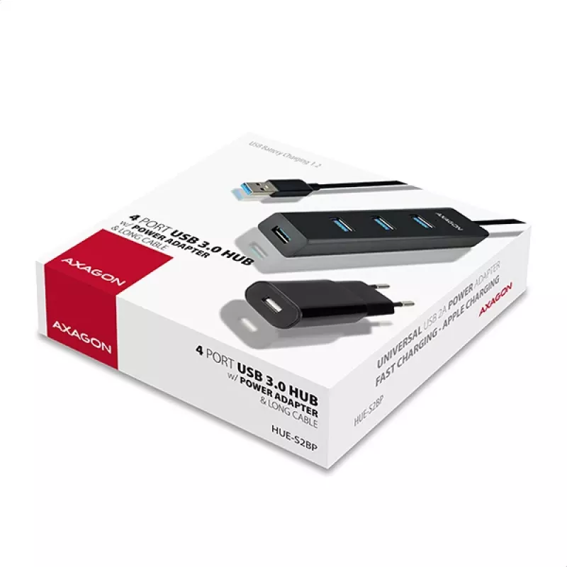 Axagon HUE-S2BP 4x USB 3.0 CHARGING hub w. 1.2m cable incl. AC adapter