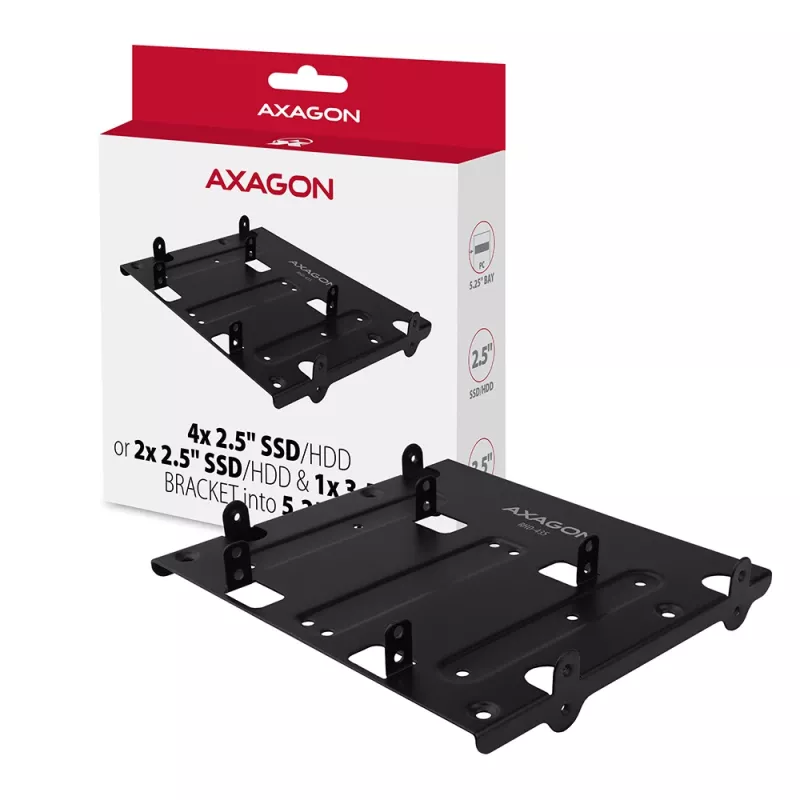 Axagon RHD-435 bracket for 4x 2.5 inch or 2x 2.5 inch HDD/SSD & 1x 3.5 inch HDD into 5.25 inch bay, metal