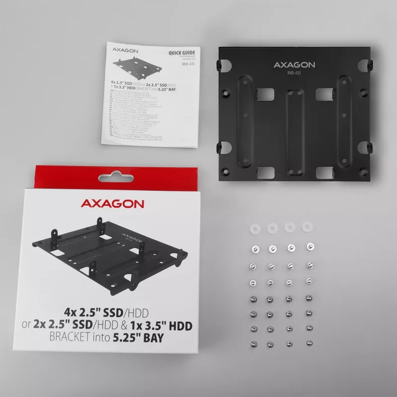 Axagon RHD-435 bracket for 4x 2.5 inch or 2x 2.5 inch HDD/SSD & 1x 3.5 inch HDD into 5.25 inch bay, metal