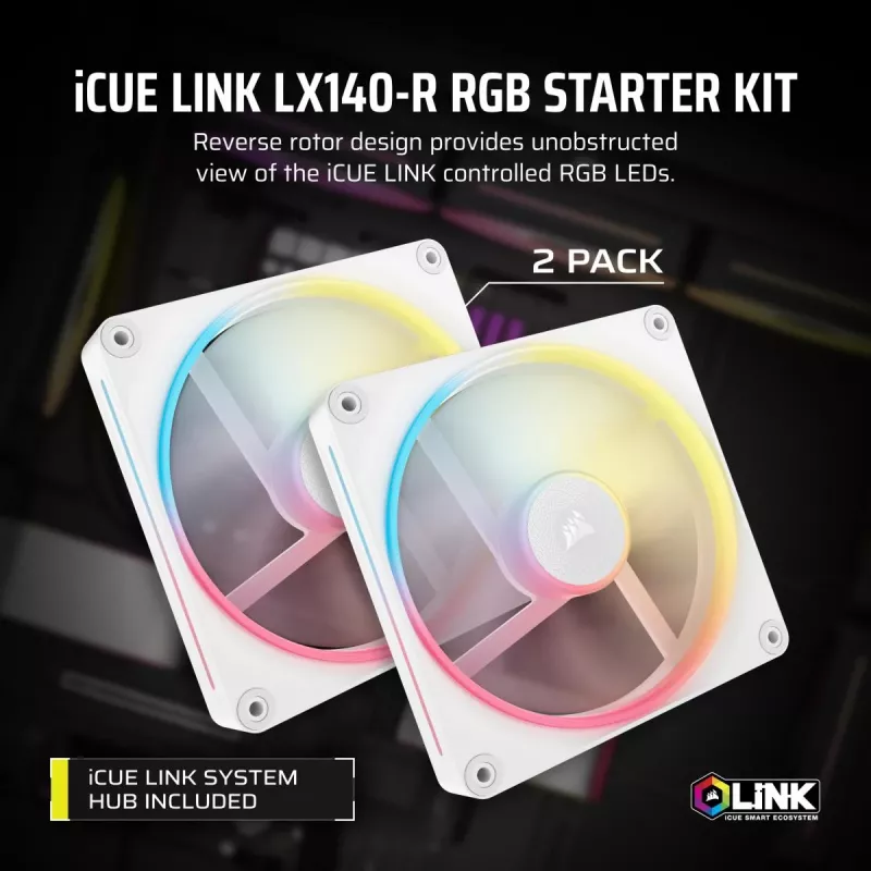 CORSAIR Icue Link Lx140-r RGB 140mm Pwm Reverse Fans Starter Kit - White