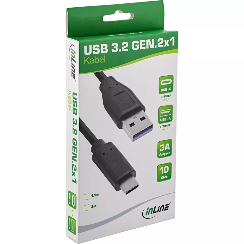 USB 3.2 Gen.1x2 Cable InLine 35714 1.5m USB-C male USB-A male black