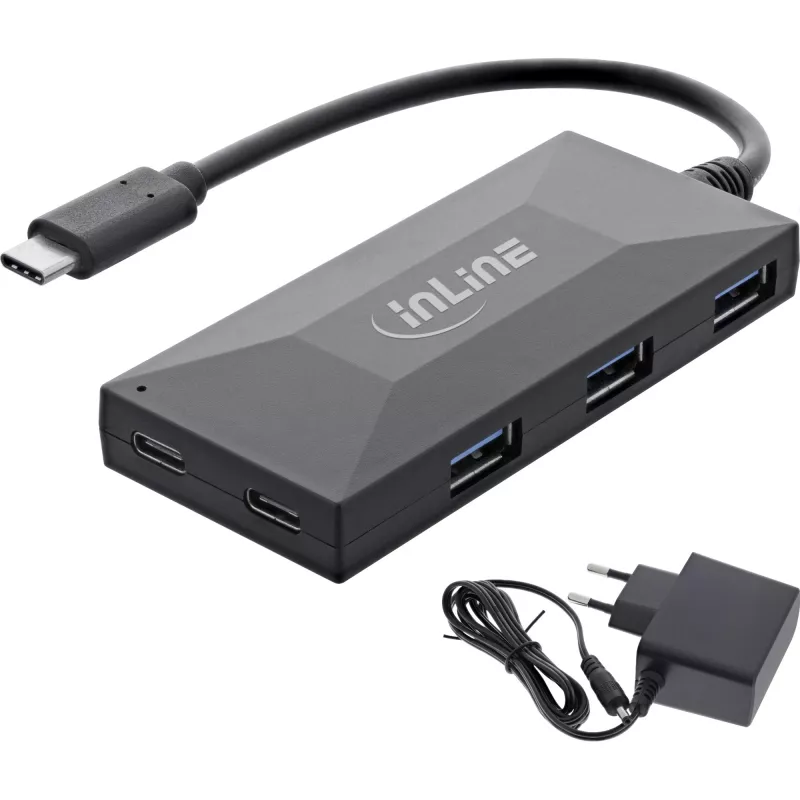 InLine USB 3.2 Gen.1 Hub, USB-C to 2 Port USB-C and 3 Port USB-A, with PSU