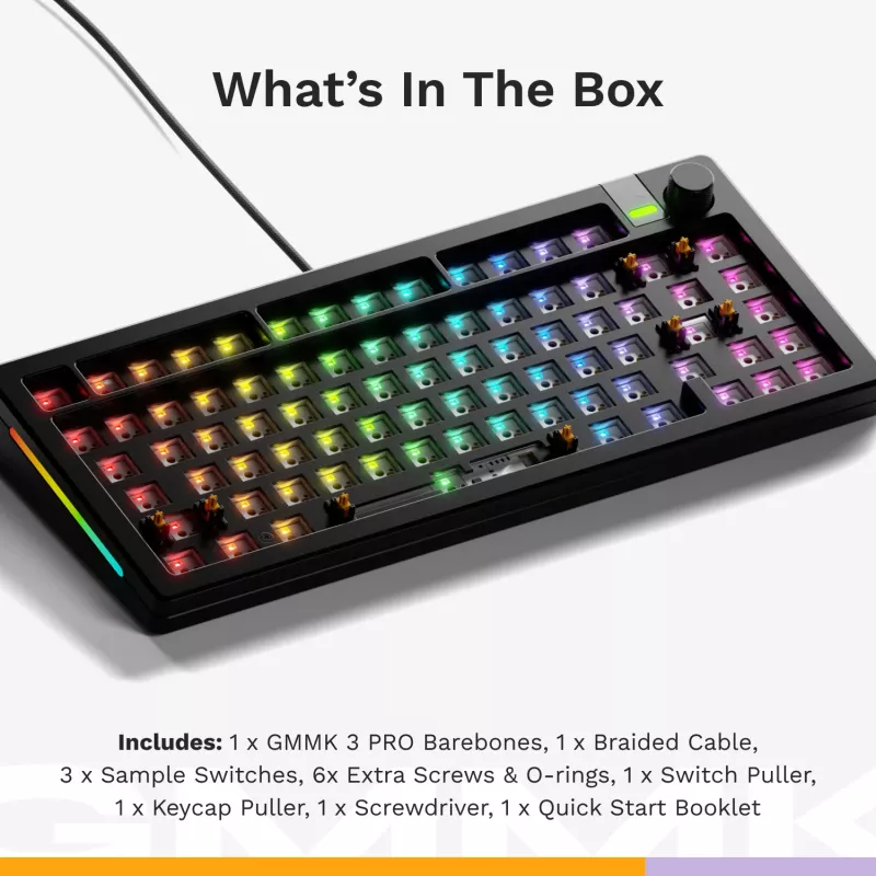 Mechanical Keyboard GLORIOUS GMMK 3 PRO 75% Barebones Wired USB, RGB, Black, 2 m cable