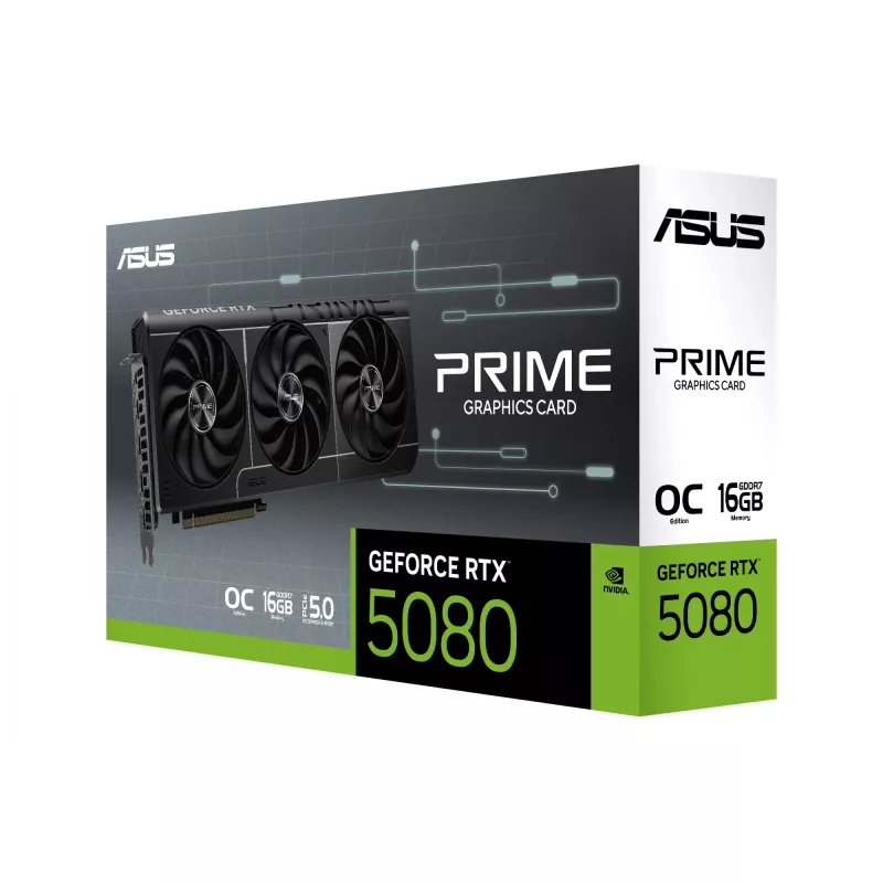 Graphics Card ASUS GeForce RTX 5080 — 16 GB GDDR7, 256-bit, PCIe 5.0, 3x DisplayPort, 1x HDMI, 306×126×50 mm