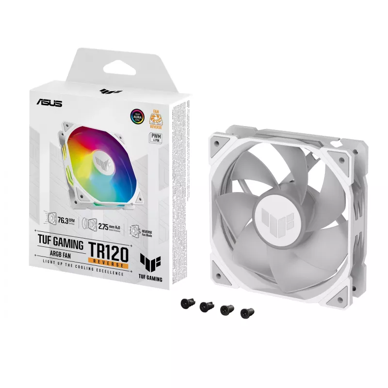 Air cooler ASUS TUF GAMING TR120 ARGB REVERSE 120 mm 2000 RPM White, hydraulic bearing, 76.3 CFM