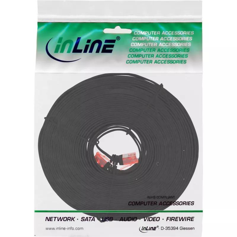 InLine Flat Ultraslim Patch Cable U/UTP Cat.6 Gigabit ready black 10m