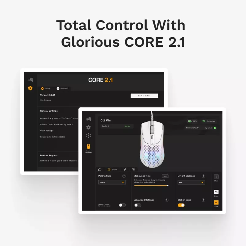 Glorious Gaming Glorious Model O 2 Mini - Matte White, Right-hand, Optical, USB Type-A, 26000 DPI, White