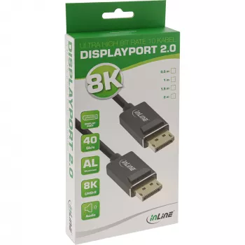 InLine DisplayPort 2.0 cable, 8K4K UHBR, black, gold-plated contacts, 2m