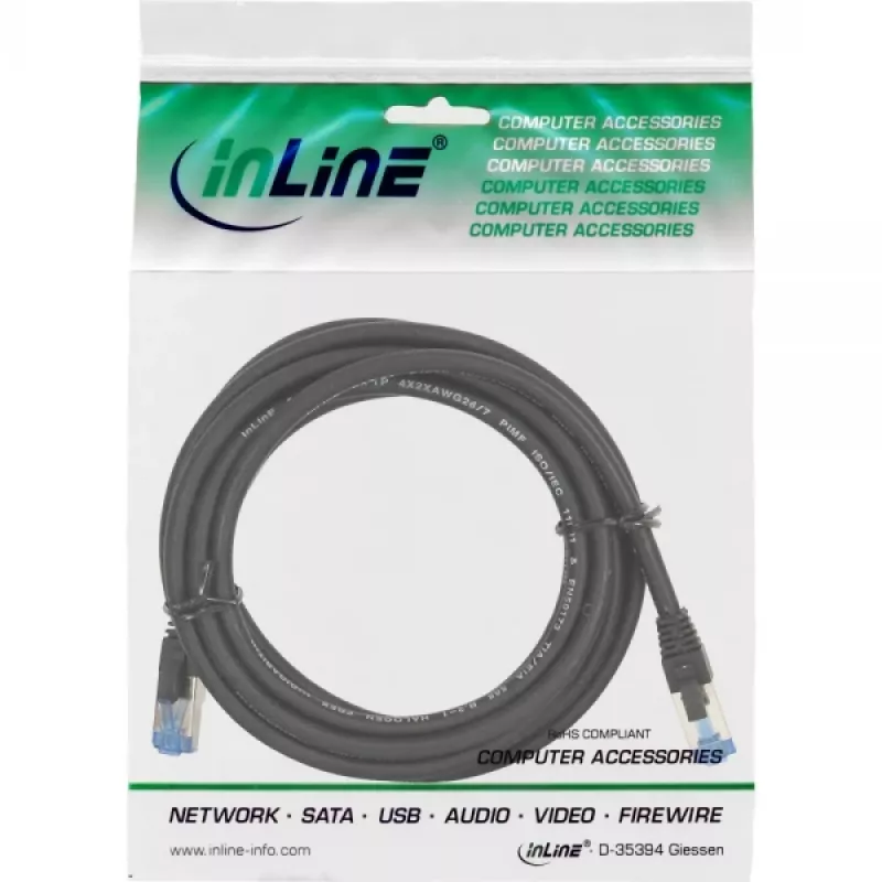 InLine Patch Cable S/FTP PiMF Cat.6A halogen free 500MHz black 2m