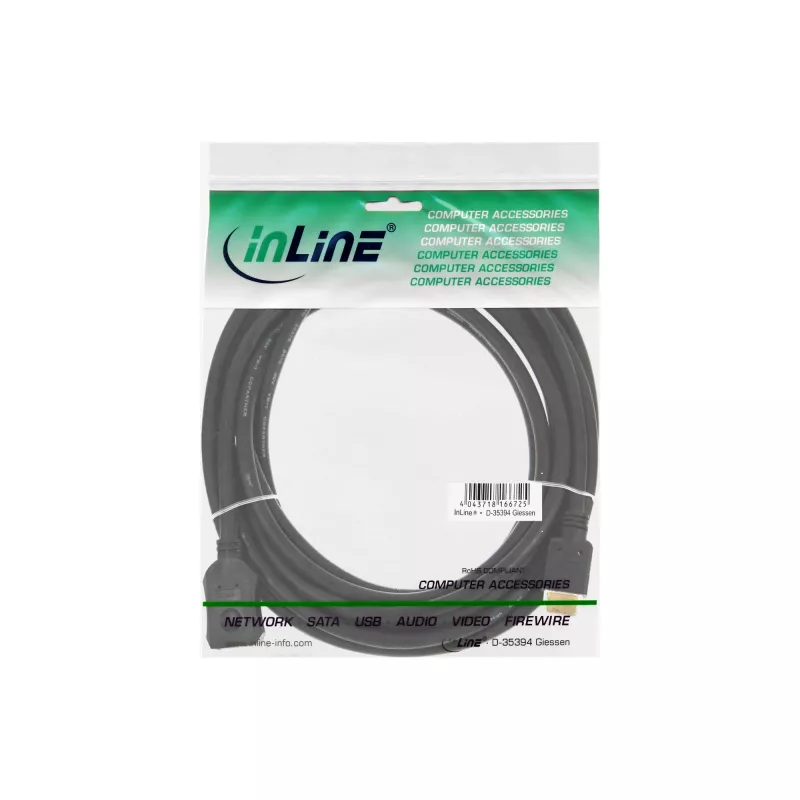 InLine HDMI cable, High Speed HDMI Cable, M/F, black, golden contacts, 5m
