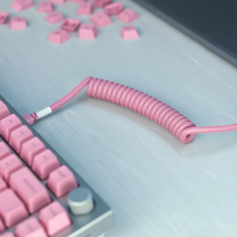 Coiled USB Cable GLORIOUS GMMK Pixel Pink 1.5m – detachable coiled cable for keyboards